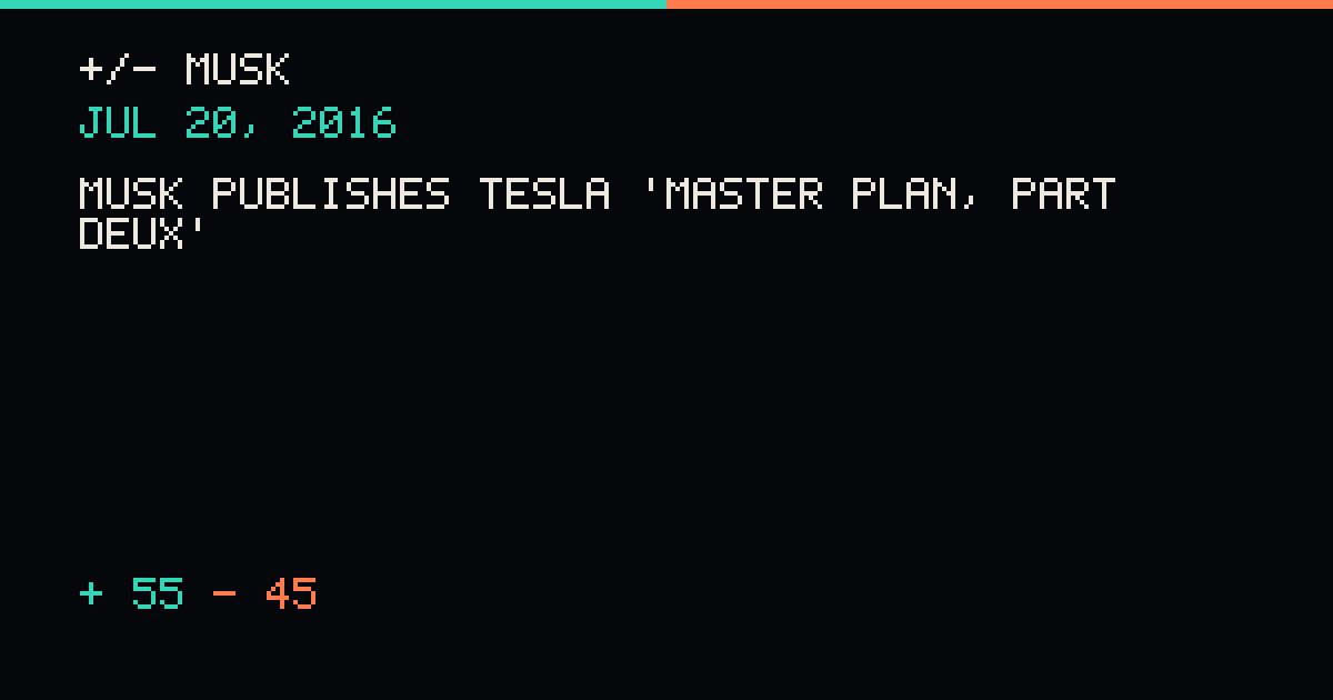 Musk publishes Tesla 'Master Plan, Part Deux'