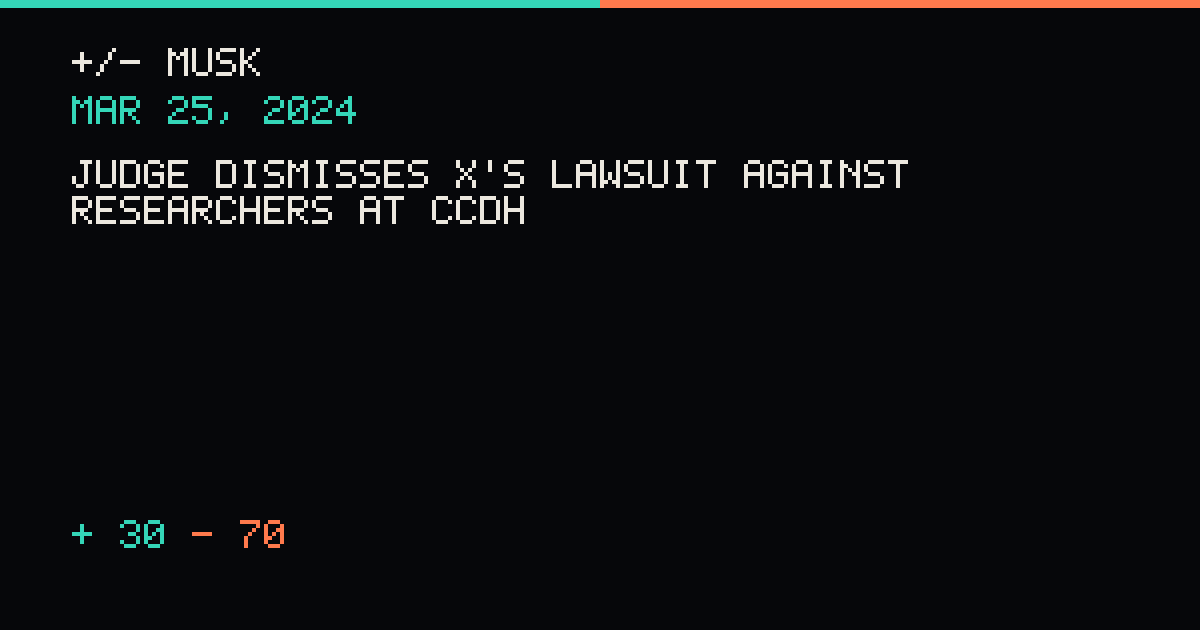 Judge dismisses X's lawsuit against researchers at CCDH