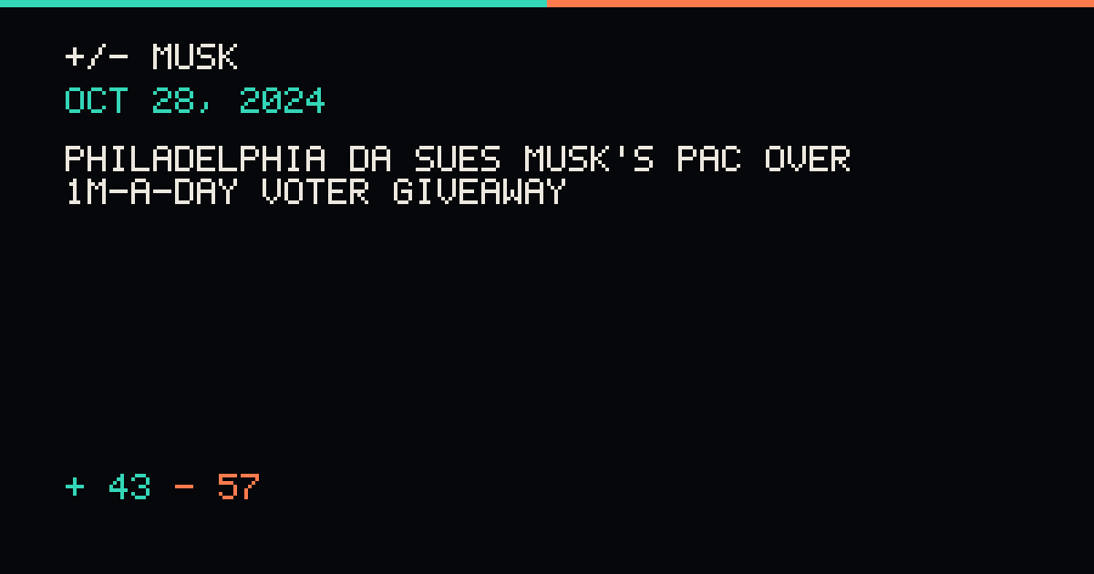 Philadelphia DA sues Musk's PAC over $1M-a-day voter giveaway