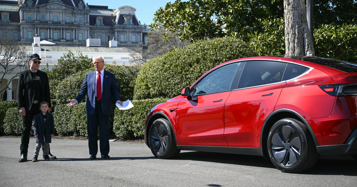 Trump turns White House lawn into Tesla showroom to back Musk